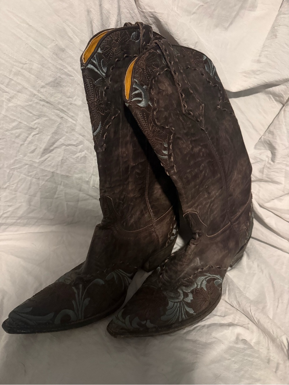 Old Gringo Dark Brown Western Boots with Light Blue Embroidery